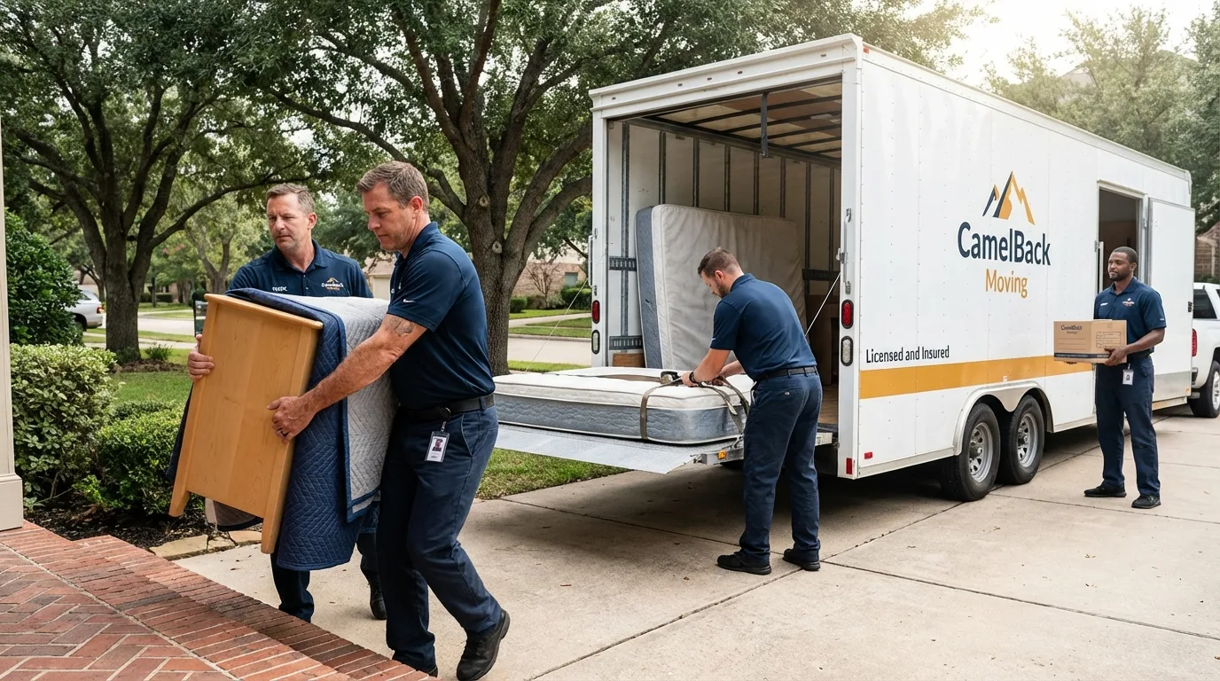 Crew loading residential truck for cross-state move from Sophia, WV